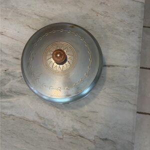 Vintage Silver Metal Lid with Wooden Knob